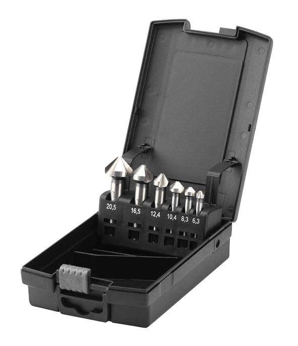 Elora Kegelsenkersortiment 90°, HSS, 6-teilig, Zylinderschaft, in Kunststoffklappbox, Modell 1359-S