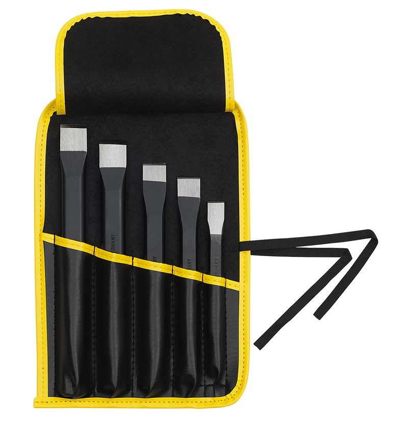 ELORA Meißelsatz 260-S5, 5-teilig in Kunststoff-Rolltasche, Chrom Vanadium 59CrV4, DIN 6453