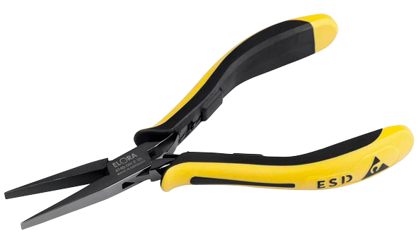 Elora Elektronik Flachzange ESD mit glatter Greiffläche und langen Backen, Modell 4740-OH E 2K