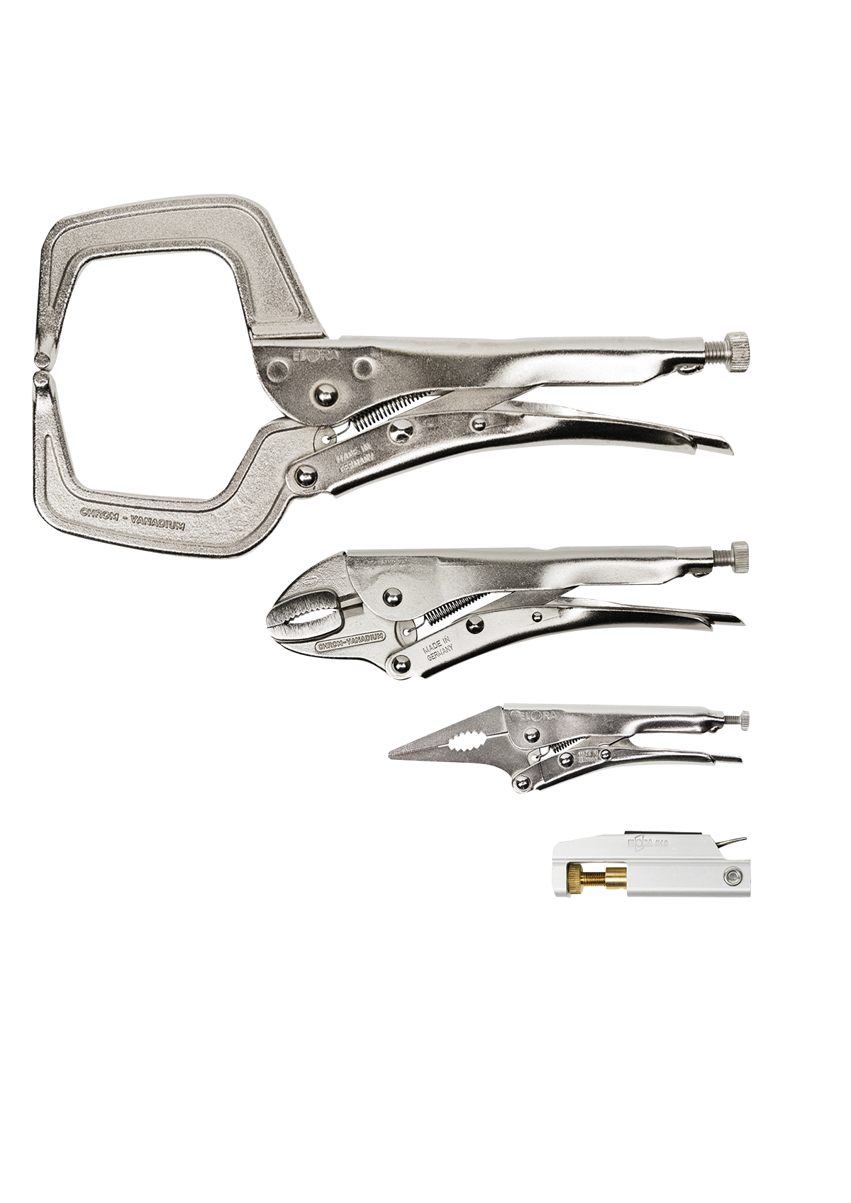 ELORA Gripzangensatz 500-S4 – 4-teilig, inklusive C-Gripzange, Langbeck- und Micro-Gripzange