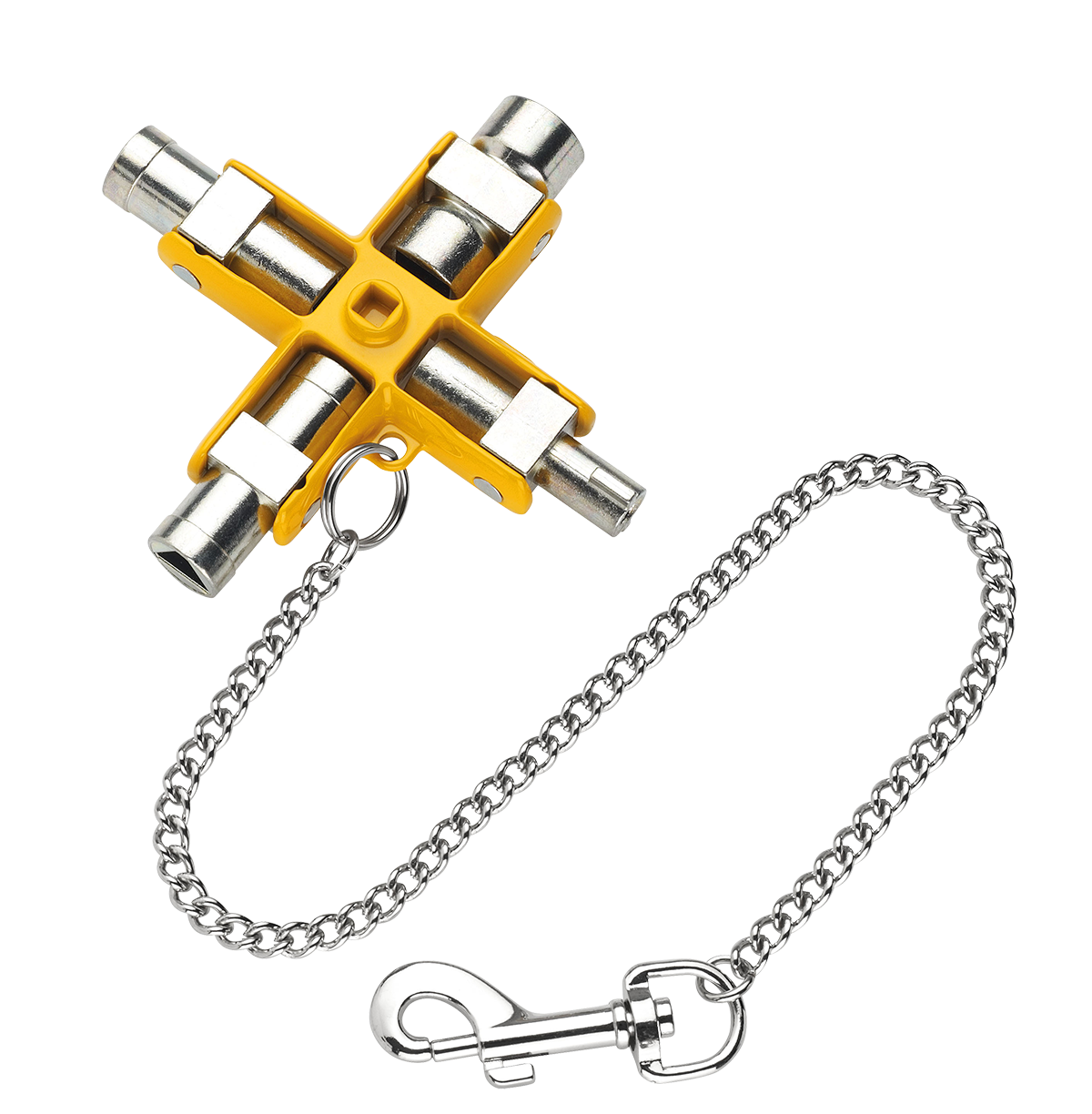 Elora Schaltschrankschlüssel 9 in 1, ELORA-70-2, vielseitig für technische Schließungen, Zink-Druckguss, mit Sicherungskette