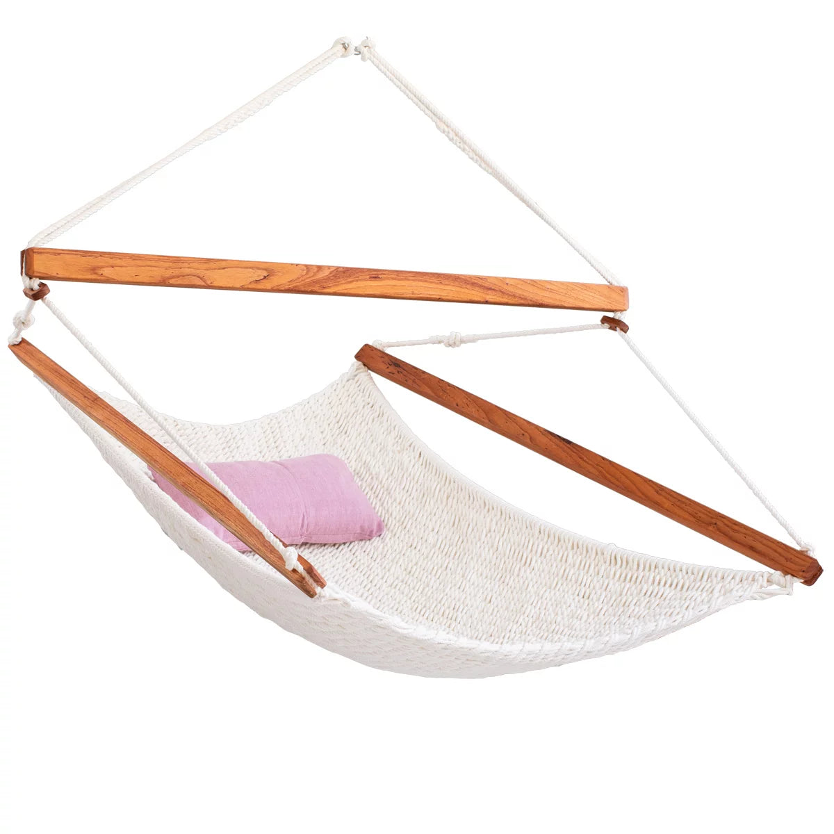 Schwebesessel FLYING CARPET mit Spreizhölzern aus Roter Zeder und Netz aus Bio-Baumwolle