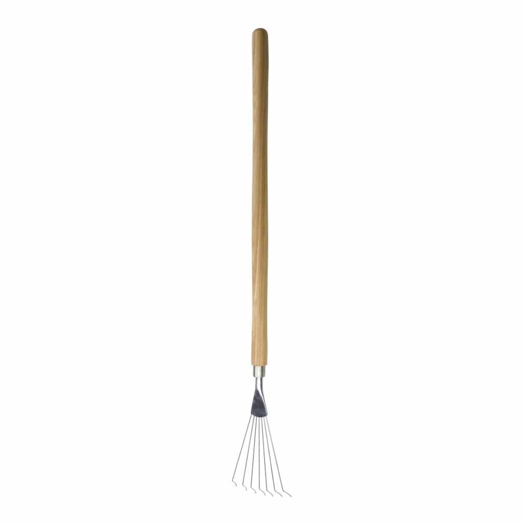 Sneeboer Laub-Harke 7 Zinken Luxe mit 11 cm Edelstahlklinge und 60 cm Eschenholzgriff, Gesamtlänge 85 cm