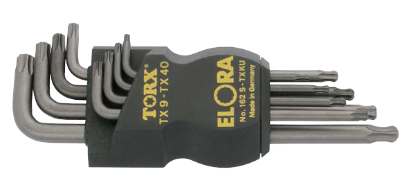 Elora Kugelkopf-TORX®-Winkelschraubendreher-Satz 8-teilig, Größen 9-40 mm, brüniert, Kunststoffhalter, Modell 162S-TXKU
