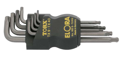 Elora Kugelkopf-TORX®-Winkelschraubendreher-Satz 8-teilig, Größen 9-40 mm, brüniert, Kunststoffhalter, Modell 162S-TXKU
