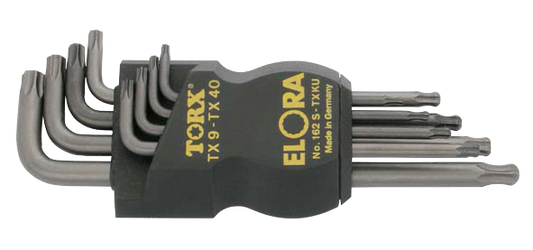 Elora Kugelkopf-TORX®-Winkelschraubendreher-Satz 8-teilig, Größen 9-40 mm, brüniert, Kunststoffhalter, Modell 162S-TXKU
