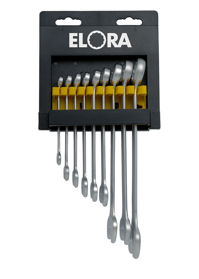 Elora Ringmaulschlüssel-Satz, 9-teilig, Größen 8-22 mm, abgebogene kurze Ausführung, Modell 203KH-9
