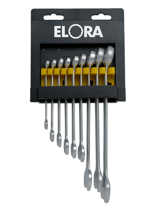Elora Ringmaulschlüssel-Satz, 9-teilig, Größen 8-22 mm, abgebogene kurze Ausführung, Modell 203KH-9

