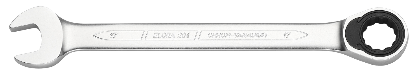 Elora Maulschlüssel mit Ringratsche, 7 mm, gerade Ausführung, matt verchromt, Modell 204
