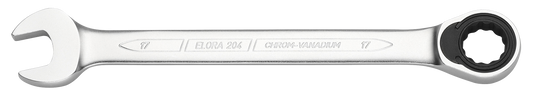 Elora Maulschlüssel mit Ringratsche, 7 mm, gerade Ausführung, matt verchromt, Modell 204
