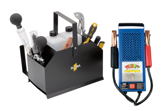 ELORA Batteriedienst-Werkzeugsatz – 12-teilig, zur Batteriepflege, Modell 240 S12, inkl. Werkzeugkasten aus Stahlblech