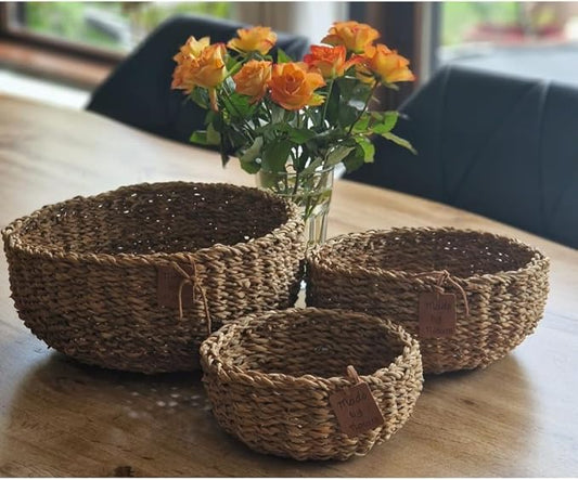 Körbchen 3er Set 20cm, 25cm, 30cm Natur Seegras, Korb, Deko, Bastkorb