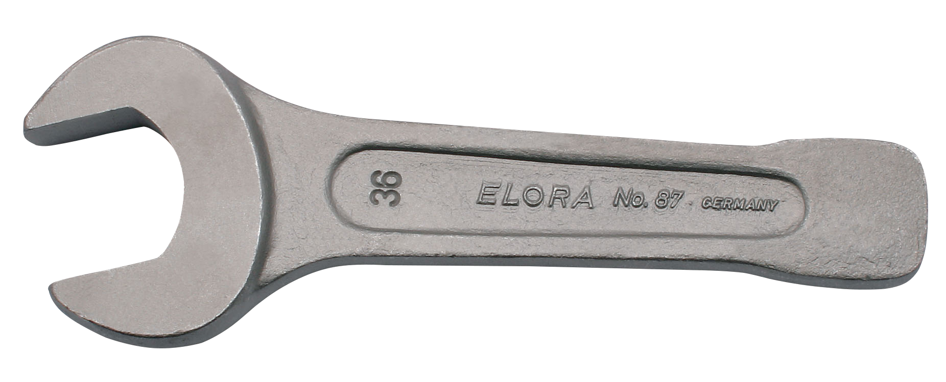 Elora schwerer Schlagmaulschlüssel, ELORA-87-38 mm / 1.1/2" AF, gesenkgeschmiedet, gestrahlt, Chrom-Vanadium, DIN 133
