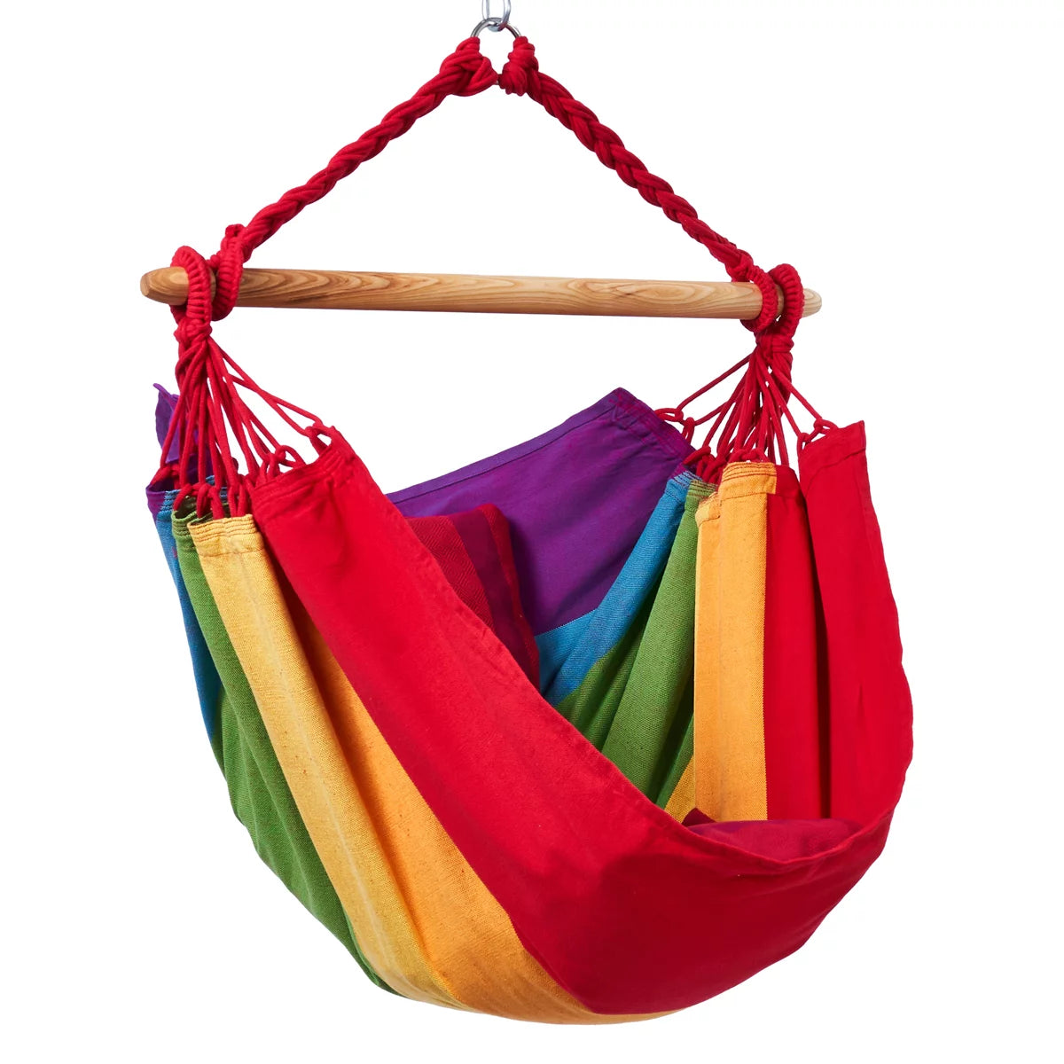 Kinderhängesessel ANJO rainbow bunt aus Bio-Baumwolle mit Eschenholzstab – perfekt fürs Kinderzimmer
