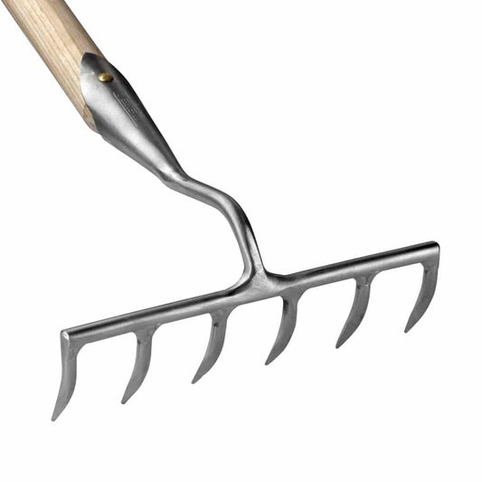 Sneeboer Garten-Harke 6 Zinken mit 21 cm Edelstahlklinge und 155 cm Eschenholzgriff, Gesamtlänge 167 cm
