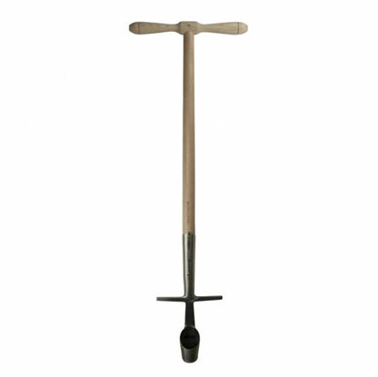 Sneeboer Great Dixter Blumenzwiebelpflanzer aus rostfreiem Edelstahl mit Eschenholzstiel, ca. 100 cm lang, handgeschmiedet nach historischem Vorbild
