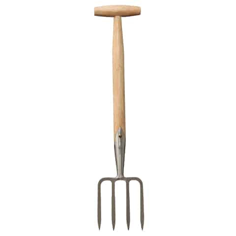 Sneeboer Great Dixter Forke 4Z mit 4 Zinken, 12 cm Edelstahlklinge und 42 cm Eschenholzgriff, Gesamtlänge 62 cm
