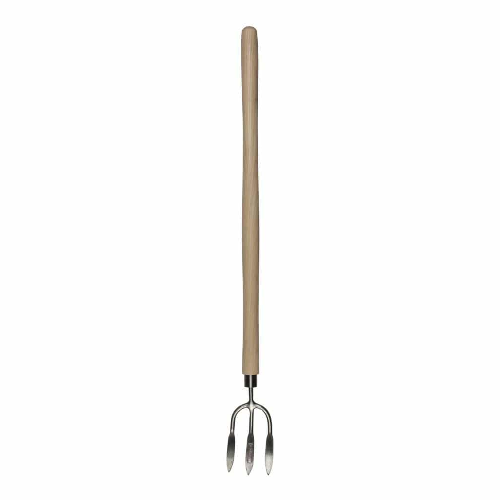 Sneeboer Hand-Rodenforke 3Z Luxe mit 3 Zinken, 8 cm Edelstahlklinge und 60 cm Eschenholzgriff, Gesamtlänge 75 cm

