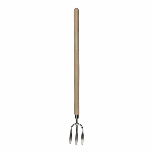 Sneeboer Hand-Rodenforke 3Z Luxe mit 3 Zinken, 8 cm Edelstahlklinge und 60 cm Eschenholzgriff, Gesamtlänge 75 cm
