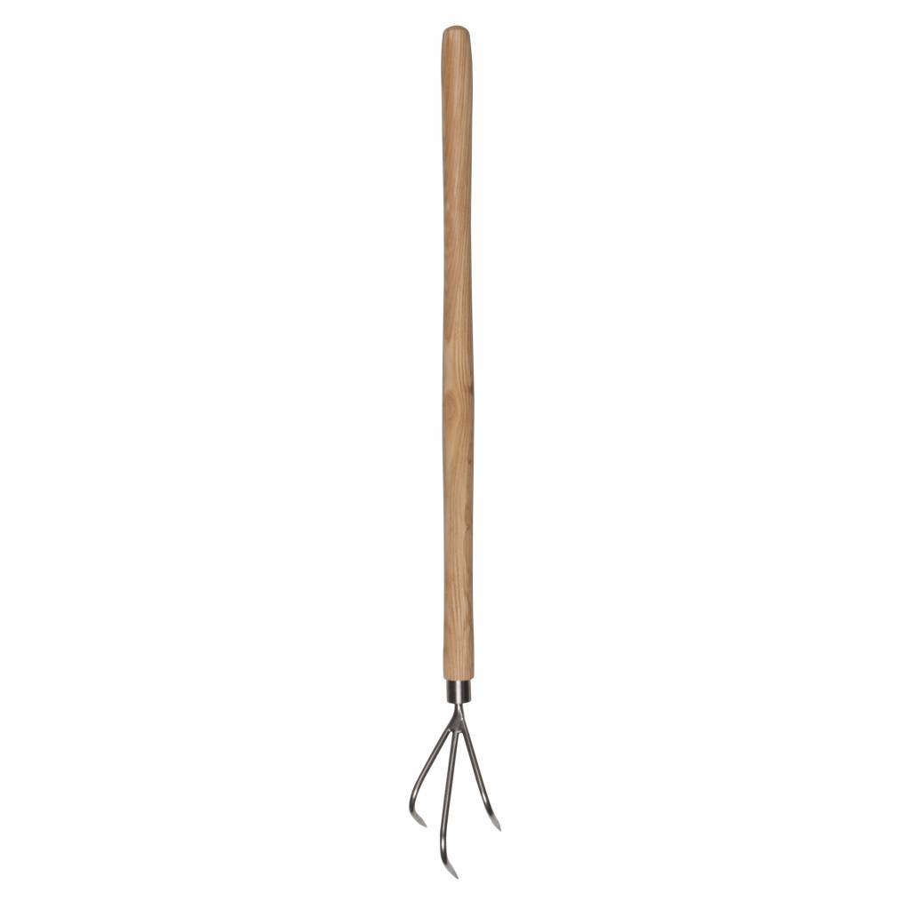 Sneeboer Handgrubber 3Z Luxe mit 3 Zinken, 7 cm Edelstahlklinge und 60 cm Eschenholzgriff, Gesamtlänge 73 cm
