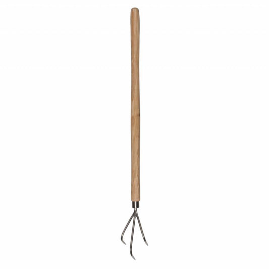 Sneeboer Handgrubber 3Z Luxe mit 3 Zinken, 7 cm Edelstahlklinge und 60 cm Eschenholzgriff, Gesamtlänge 73 cm
