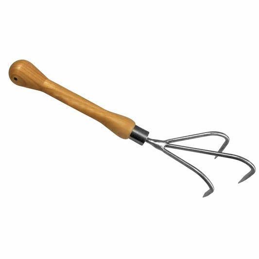 Sneeboer Handgrubber 5 mit 3 Zinken, 7 cm Edelstahlklinge und 22 cm Kirschenholzgriff, Gesamtlänge 37 cm
