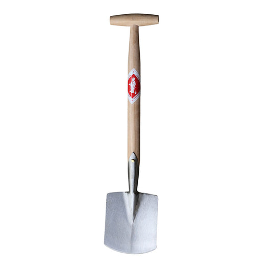 Sneeboer Handspaten mit 13 cm Edelstahlklinge und 42 cm Eschenholzgriff, Gesamtlänge 58 cm
