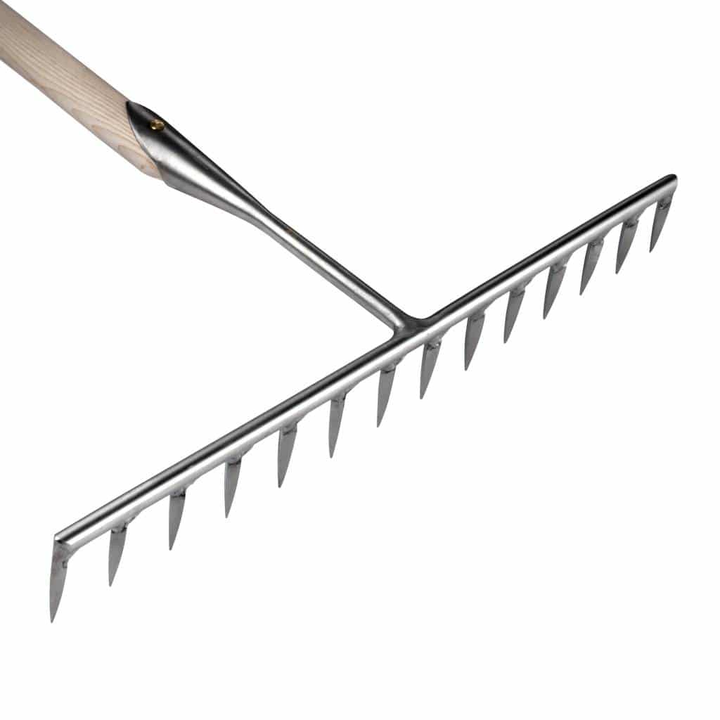 Sneeboer Kiesrechen 14Z mit 55 cm Edelstahlklinge und 155 cm Eschenholzgriff, Gesamtlänge 168 cm
