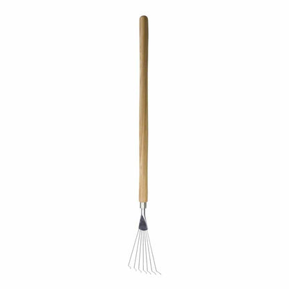 Sneeboer Laub-Harke 7 Zinken Luxe mit 11 cm Edelstahlklinge und 60 cm Eschenholzgriff, Gesamtlänge 85 cm
