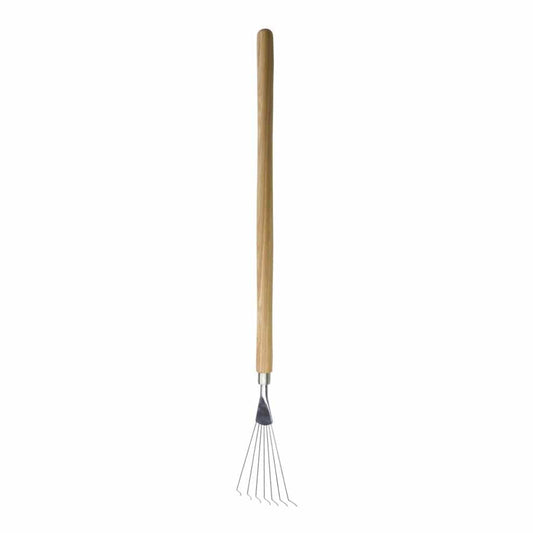 Sneeboer Laub-Harke 7 Zinken Luxe mit 11 cm Edelstahlklinge und 60 cm Eschenholzgriff, Gesamtlänge 85 cm
