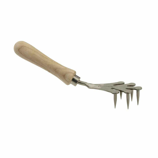 Sneeboer Von Lindern Handgrubber mit 3 Zinken, 6 cm Edelstahlklinge und 14 cm Eschenholzgriff, Gesamtlänge 25 cm
